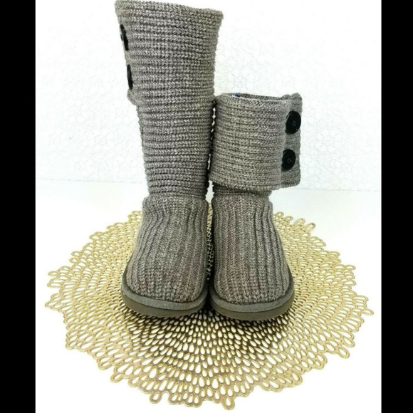 UGG Shoes - UGG Kids Cardy Boots Girls 3 Womens 6 Knit Gray